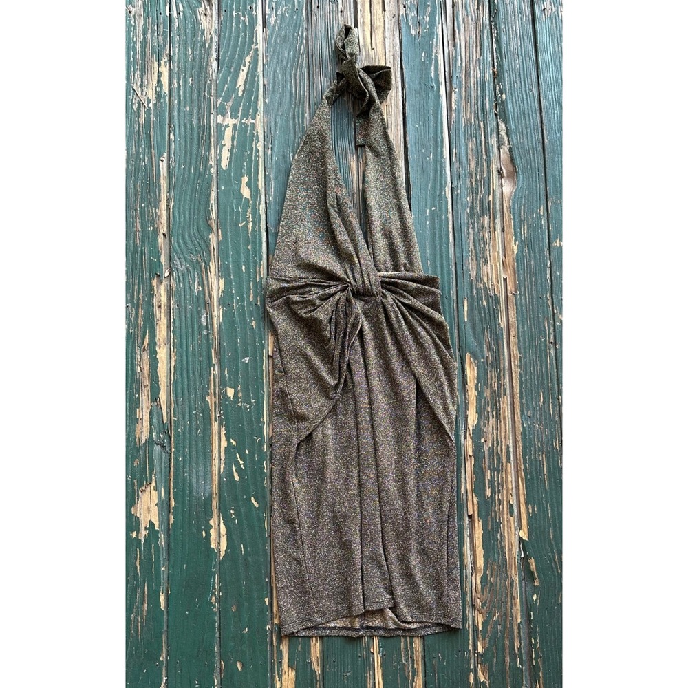 Venus Gold Metallic Halter Mini Dress Knot Front Shimmer Party‎ Cocktail Small